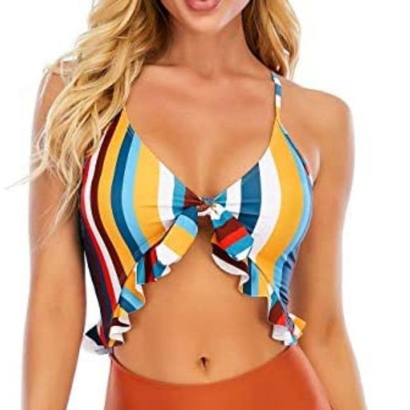 Women Cut Out One Piece Swimsuit Striped Monokini - Picture 5 of 8